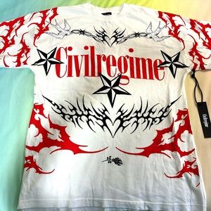 Civil Regime Red and White Oversized Tee